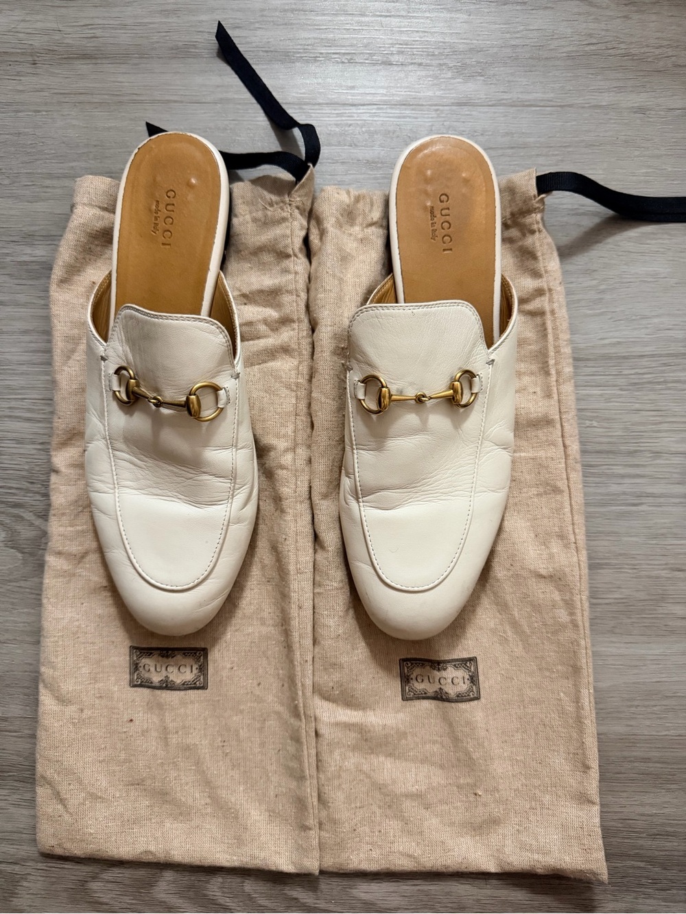Gucci Cream/White Leather Horsebit Backless Mules